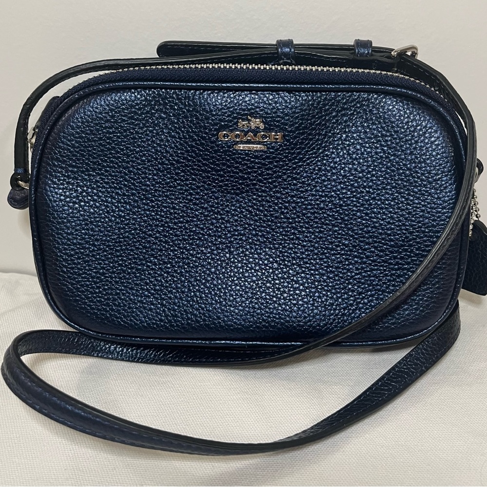 Coach Blue Metallic Pebbled Leather Mini Crossbody